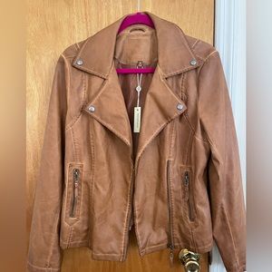 Faux Leather Brown Biker Jacket